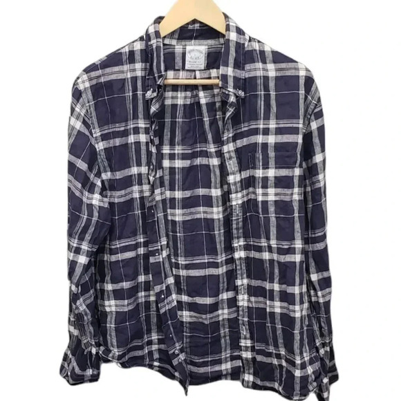 Brooks Brothers Plaid Regent Linen Sport Shirt L - Picture 1 of 3